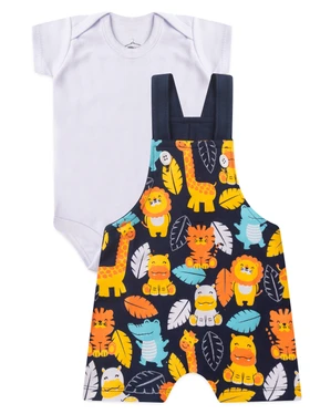 Conjunto Jardineira Bebê Menino Suedine Safari