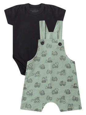 Conjunto Jardineira Bebê Menino Suedine Maquinas