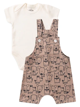 Conjunto Jardineira Bebê Menino Suedine Sublimado Dogs