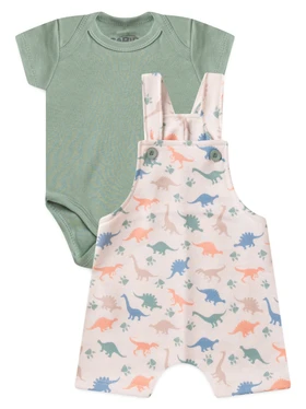 Conjunto Jardineira Bebê Menino Suedine Sublimado