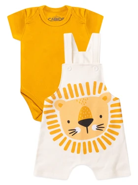 Conjunto Jardineira Bebê Menino Suedine Lion
