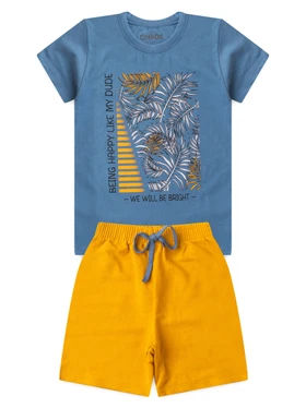 Conjunto Infantil Menino Camiseta Bermuda Folhagem