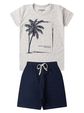 Conjunto Infantil Menino Camiseta Bermuda Mescla