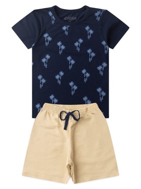 Conjunto Infantil Menino Camiseta Bermuda Coqueiros