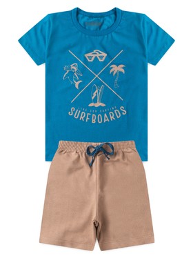Conjunto Infantil Menino Camiseta Bermuda  Surf Boards