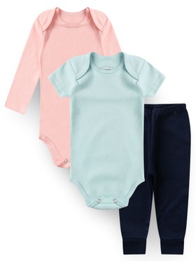 Kit Body Bebê Menina Suedine Rosa