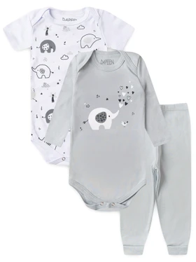 Kit Body Bebê Menino Suedine Elefante