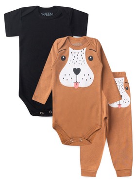 Kit Body Bebê Menino Suedine Dog