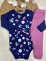 Conjunto Body Bebê Menina Suedine Marinho
