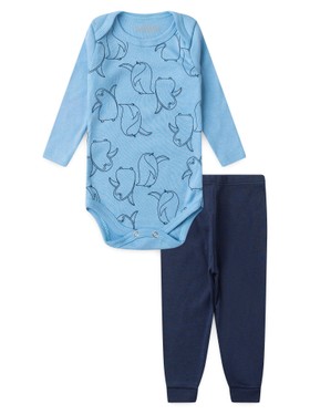 Conjunto Body Bebê Menino Suedine Pinguim