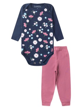 Conjunto Body Bebê Menina Suedine Marinho