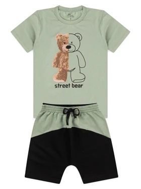 Conjunto Infantil Menino Camiseta Bermuda Urso