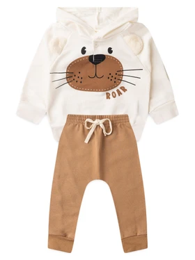 Conjunto Infantil Menino Moletom Peluciado com Capuz Off White