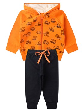 Conjunto Infantil Menino Moletom Peluciado com Zíper Laranja