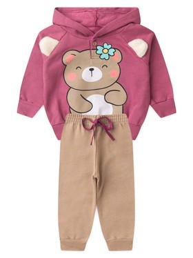 Conjunto Infantil Menina Moletom Peluciado com Capuz Vinho