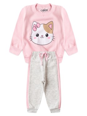 Conjunto Infantil Menina Moletom Peluciado Rosa