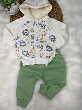 Conjunto Infantil Menino Moletom Peluciado com Zíper Bichos