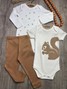 Kit Body Bebê Unissex Suedine Esquilo