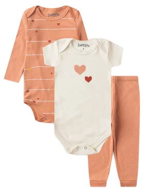 Kit Body Bebê Menina Suedine Corações
