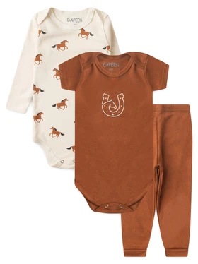 Kit Body Bebê Menino Suedine Cavalos