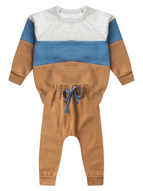 Conjunto Infantil Menino Moletom Peluciado Recortes Azul