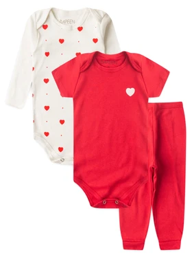Kit Body Bebê Menina Suedine Coração Off White