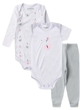 Kit Body Bebê Menina Suedine Borboletas Branco