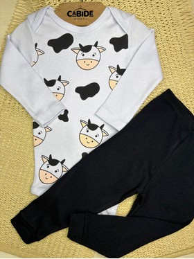 Conjunto Body Bebê Unissex Suedine Vaquinha