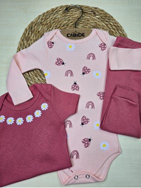 Kit Body Bebê Menina Suedine Joaninhas e Flores