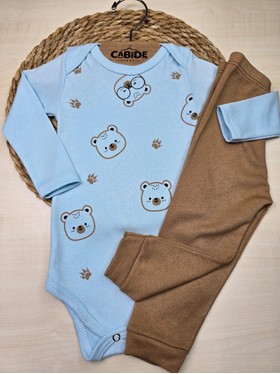 Conjunto Body Bebê Menino Suedine Pegadas Fofas