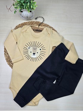 Conjunto Body Bebê Unissex Suedine Leão