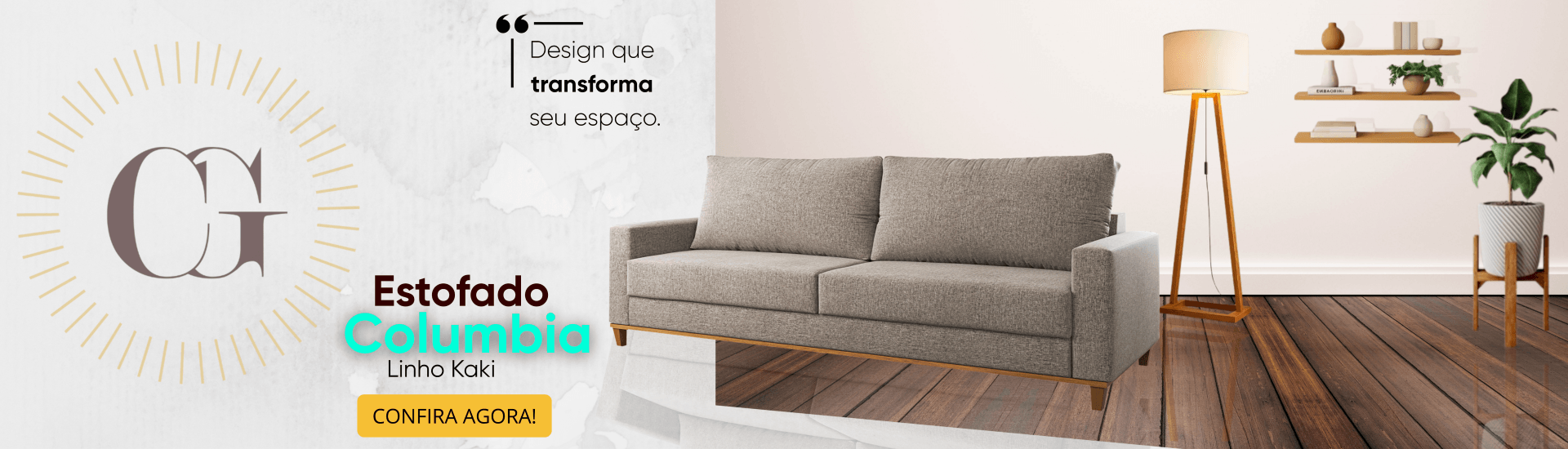 Estofado Living 4 Lugares Columbia 2,2m Linho Kaki