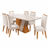 Conjunto Sala de Jantar 6 Lugares Retangular Tampo de Mdf Xangai Mel/Blonde/Bege - Casa Giulia