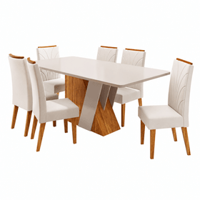 Conjunto Sala de Jantar 6 Lugares Retangular Tampo de Mdf Xangai Mel/Blonde/Bege - Casa Giulia