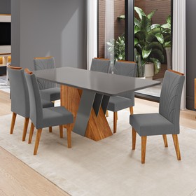 Conjunto Sala de Jantar 6 Lugares Retangular Tampo de Mdf Xangai Mel/Cinza - Casa Giulia