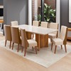 Conjunto Sala de Jantar 8 Lugares Retangular Tampo de Vidro/Mdf Linda Mel/Linho Bronze/Off White - Casa Giulia
