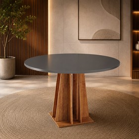 Mesa de Jantar 4 Lugares Redondo Tampo de Mdf Full Mel/Cinza - Casa Giulia
