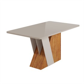 Mesa de Jantar 6 Lugares Retangular Tampo de Vidro/Mdf Xangai Mel/Off White - Casa Giulia