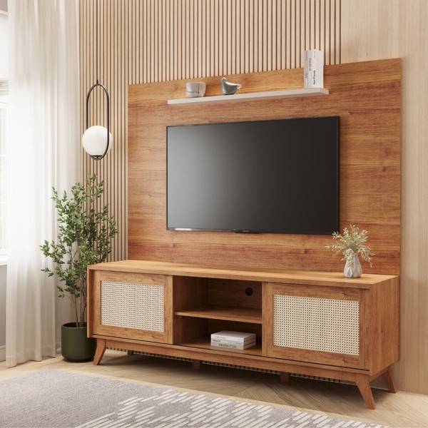 Estante para TV de Até 65 Polegadas 2 Portas Tela Sintética Ethios Mel/Off White - Casa Giulia