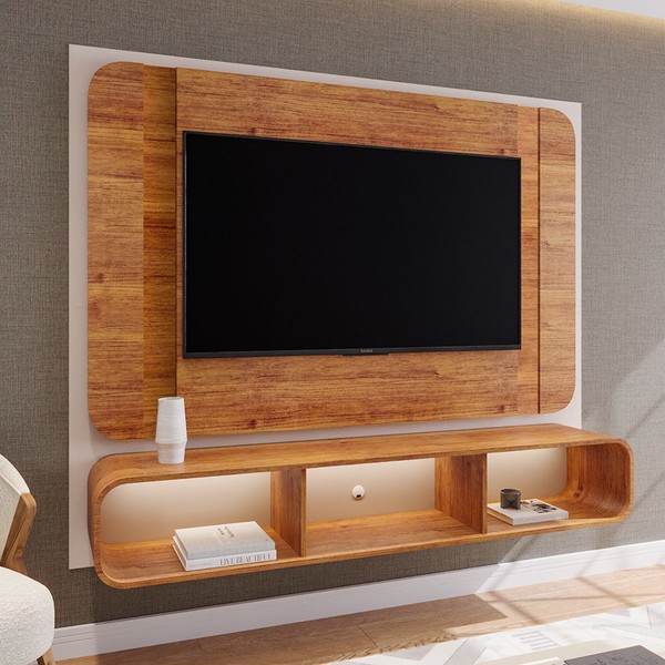 Painel para TV de Até 75 Polegadas com Led Antares Off White/Mel- Casa Giulia