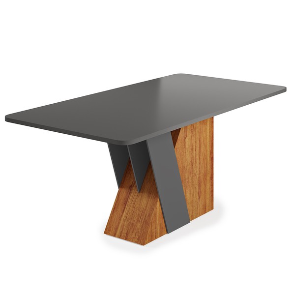 Mesa de Jantar 6 Lugares Retangular Tampo de Mdf Xangai Mel/Cinza - Casa Giulia