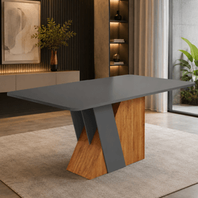 Mesa de Jantar 6 Lugares Retangular Tampo de Mdf Xangai Mel/Cinza - Casa Giulia