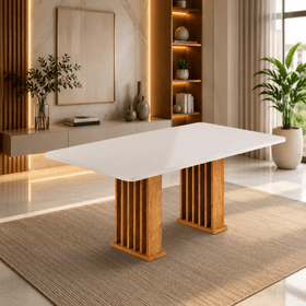 Mesa de Jantar 6 Lugares Retangular Tampo de Mdf Munique Mel/Blonde - Casa Giulia