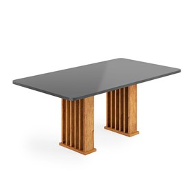 Mesa de Jantar 6 Lugares Retangular Tampo de Mdf Munique Mel/Cinza - Casa Giulia