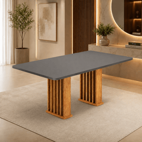 Mesa de Jantar 6 Lugares Retangular Tampo de Mdf Munique Mel/Cinza - Casa Giulia