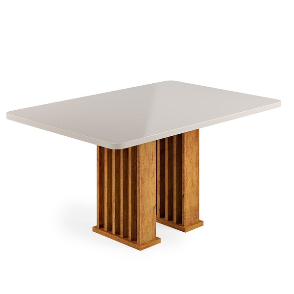 Mesa de Jantar 4 Lugares Retangular Tampo de Vidro/Mdf Munique Mel/Off White - Casa Giulia