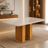 Mesa de Jantar 4 Lugares Retangular Tampo de Vidro/Mdf Munique Mel/Off White - Casa Giulia