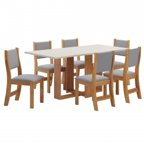 Mesa de Jantar Retangular Enemy com 6 Cadeiras Sol Mel/Blonde/Cinza - Casa Giulia