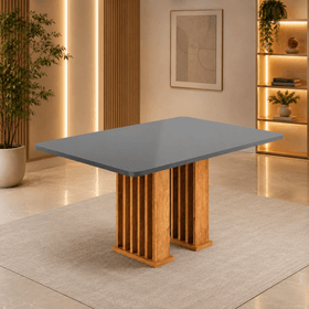 Mesa de Jantar 4 Lugares Retangular Tampo de Mdf Munique Mel/Cinza - Casa Giulia