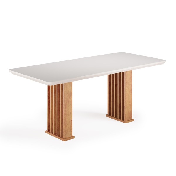 Mesa de Jantar 8 Lugares Retangular Tampo de Vidro/Mdf Dubai Mel/Off White - Casa Giulia